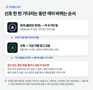오토홀드 표시가 노란색으로 바뀌면 브레이크를 직접 밟으세요